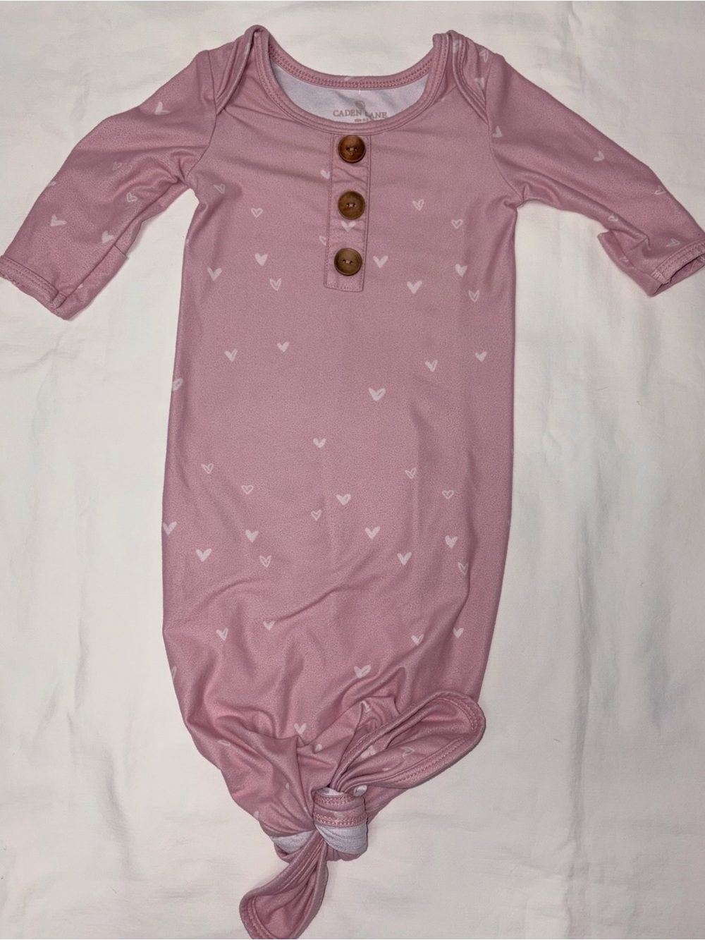 Caden Lane pink knotted bamboo gown with hearts design sz 0-3 months EUC